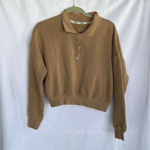 Madewell MWL Betterterry Crop Polo Sweatshirt Khaki Size Small - Picture 3 of 8